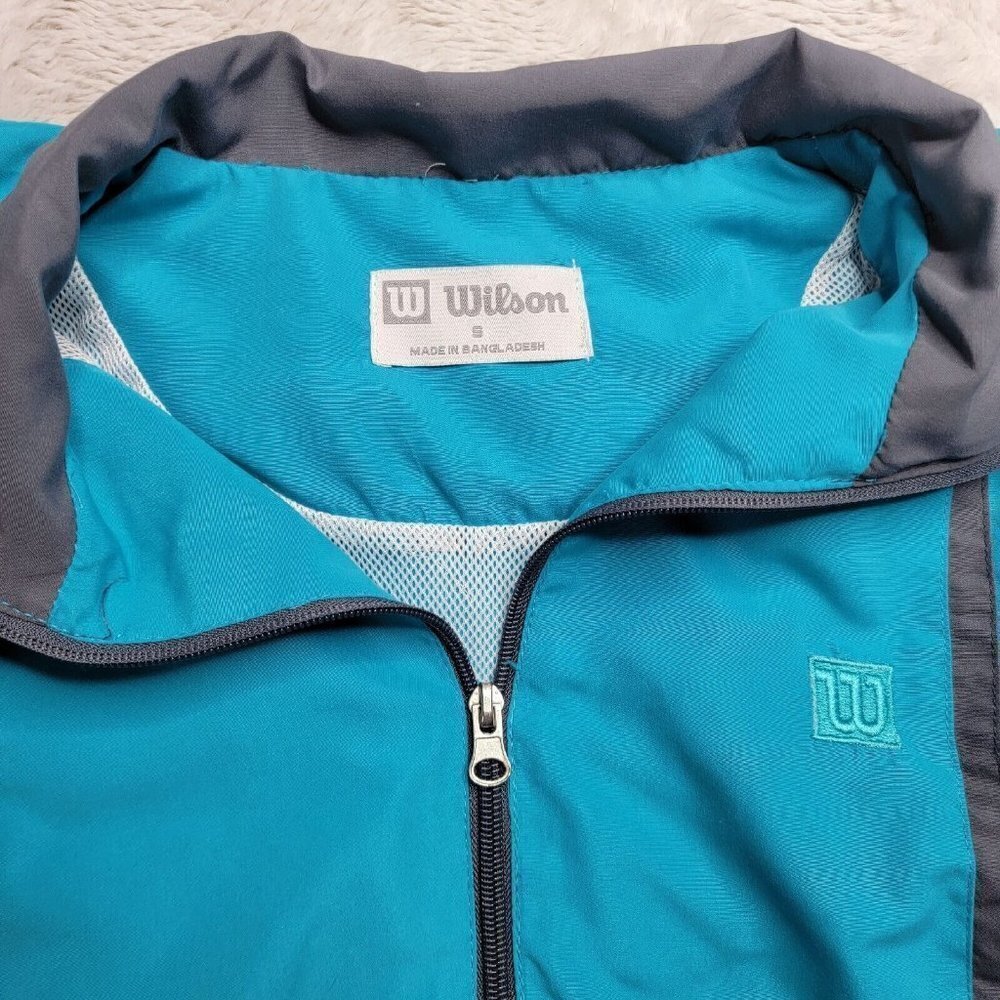 Vintage Wilson Blue White Full Zip Track Windbreaker Jacket Size S - Picture 8 of 13
